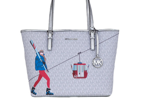 Jet Set Girls Print Medium Signature PVC Carryall Shoulder Tote Handbag (Bright White Multi) Michael Kors
