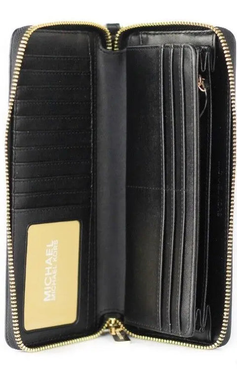Jet Set Travel Large Black Pebble Leather Continental Wrist Wallet Michael Kors