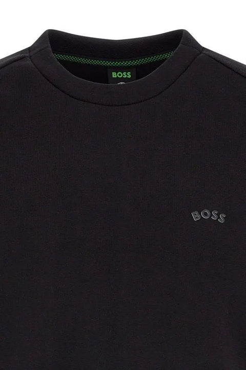 Elegant Black Cotton Round Neck Sweatshirt Hugo Boss