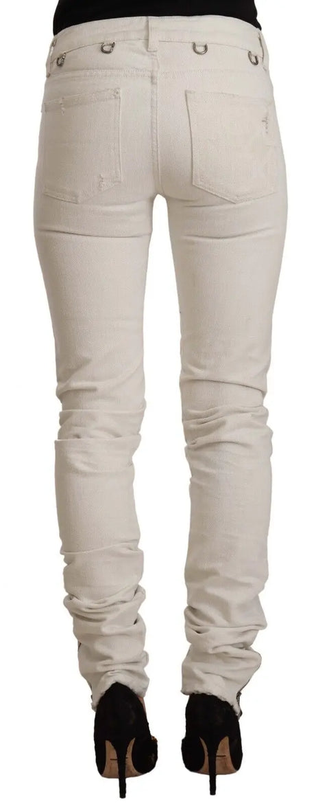 White Mid Waist Cotton Denim Slim Fit Jeans Karl Lagerfeld