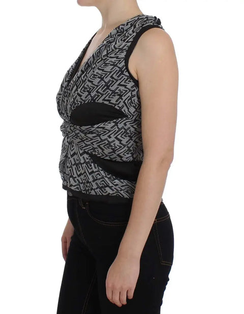 Gray Black Silk Blouse Top Karl Lagerfeld