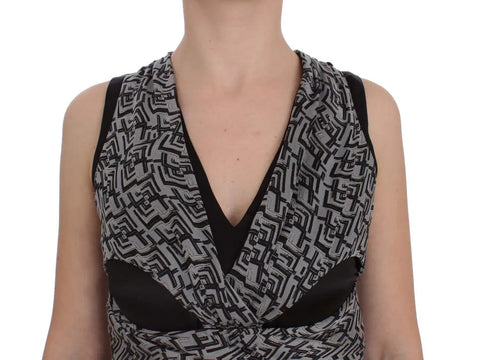 Gray Black Silk Blouse Top Karl Lagerfeld