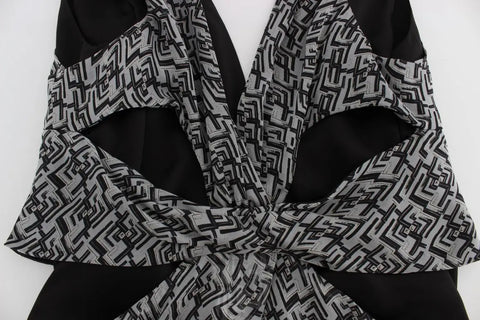 Gray Black Silk Blouse Top Karl Lagerfeld