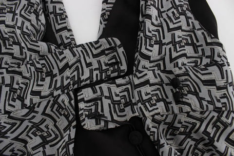 Gray Black Silk Blouse Top Karl Lagerfeld