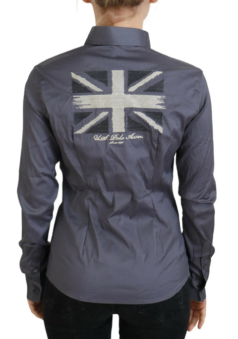 Gray Printed Long Sleeves Collared Top U.S. POLO ASSN.