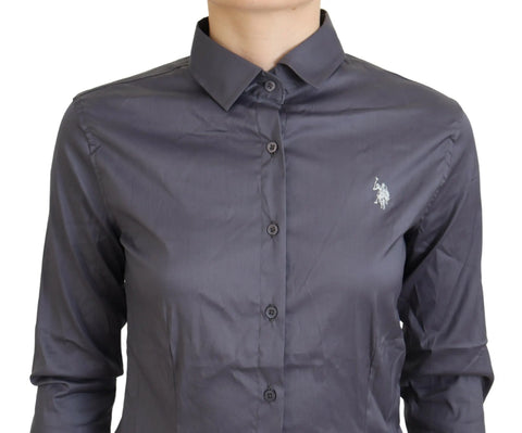 Gray Printed Long Sleeves Collared Top U.S. POLO ASSN.