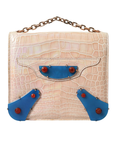 Beige Blue Agate Exotic Leather Gold Chain Purse Bag Balenciaga