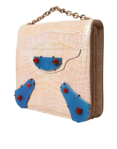 Beige Blue Agate Exotic Leather Gold Chain Purse Bag Balenciaga