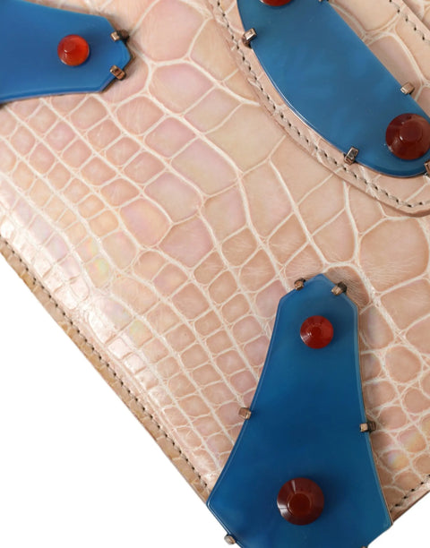 Beige Blue Agate Exotic Leather Gold Chain Purse Bag Balenciaga