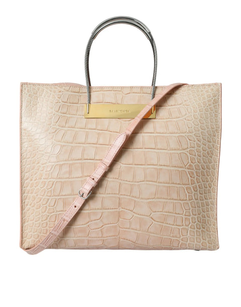 Pink Exotic Leather Embossed Cable Handle Shopper Tote Bag Balenciaga