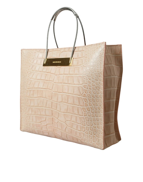 Pink Exotic Leather Embossed Cable Handle Shopper Tote Bag Balenciaga