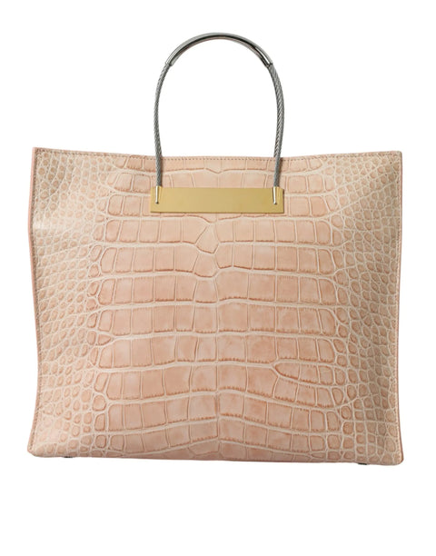 Pink Exotic Leather Embossed Cable Handle Shopper Tote Bag Balenciaga
