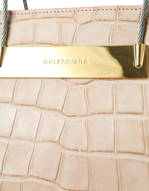Pink Exotic Leather Embossed Cable Handle Shopper Tote Bag Balenciaga