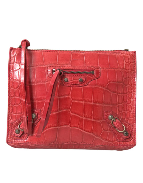 Red Exotic Skin Leather Classic Pouch Purse Wristlet Bag Balenciaga