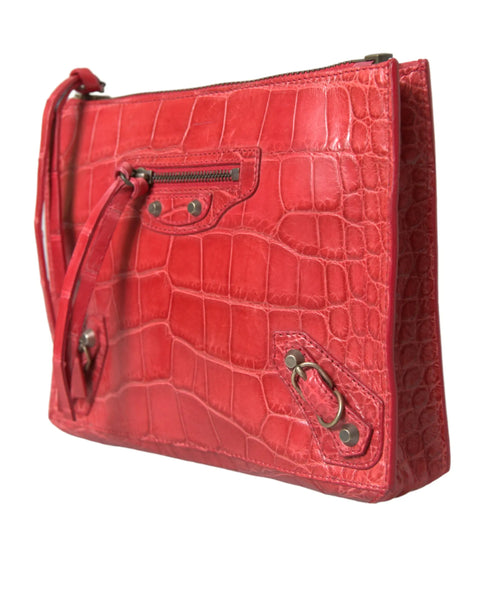 Red Exotic Skin Leather Classic Pouch Purse Wristlet Bag Balenciaga