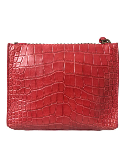 Red Exotic Skin Leather Classic Pouch Purse Wristlet Bag Balenciaga