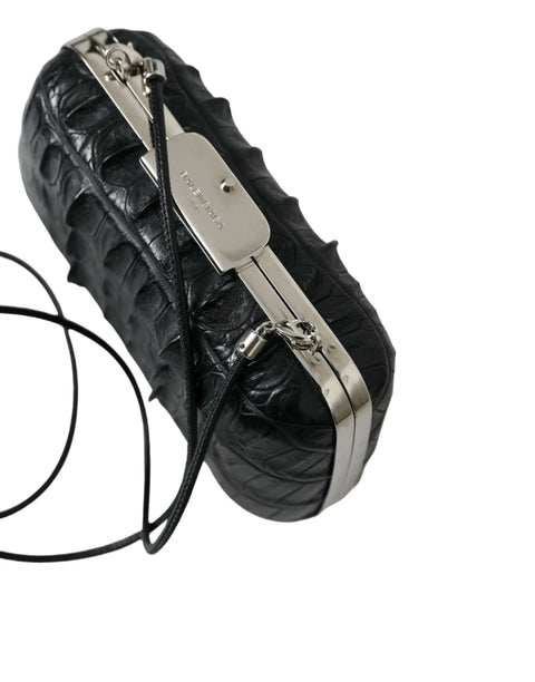 Black Exotic Skin Leather Shoulder Crossbody Box Clutch Bag Balenciaga