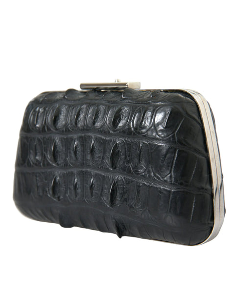 Black Exotic Skin Leather Shoulder Crossbody Box Clutch Bag Balenciaga