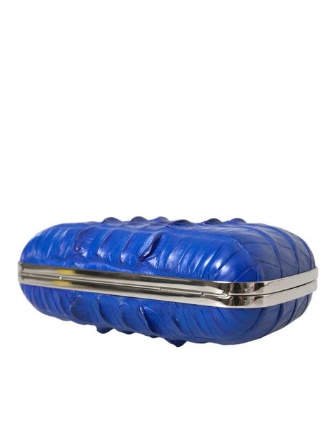 Blue Exotic Skin Leather Shoulder Crossbody Box Clutch Bag Balenciaga