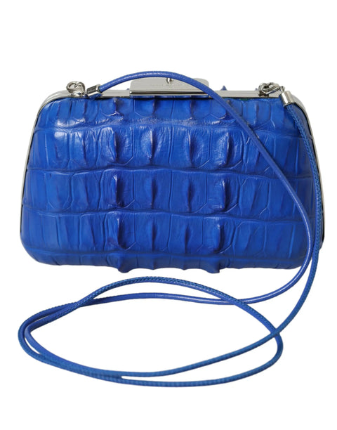 Blue Exotic Skin Leather Shoulder Crossbody Box Clutch Bag Balenciaga