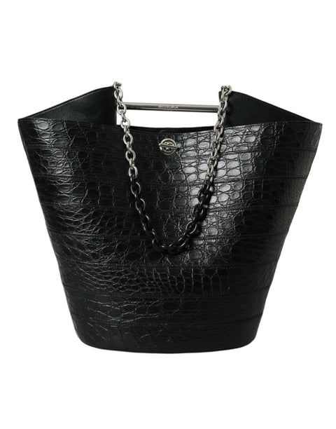 Black Exotic Skin Leather Maxi Bucket Tote Purse Bag Balenciaga