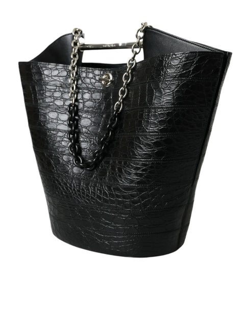 Black Exotic Skin Leather Maxi Bucket Tote Purse Bag Balenciaga