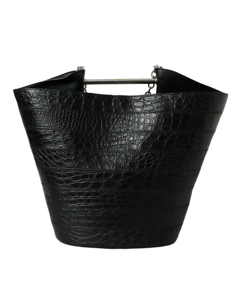 Black Exotic Skin Leather Maxi Bucket Tote Purse Bag Balenciaga
