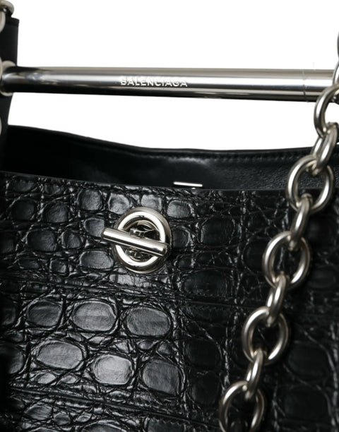 Black Exotic Skin Leather Maxi Bucket Tote Purse Bag Balenciaga