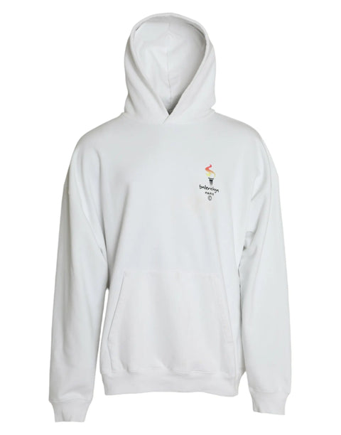 White Cotton Logo Hooded Pullover Sweatshirt Sweater Balenciaga