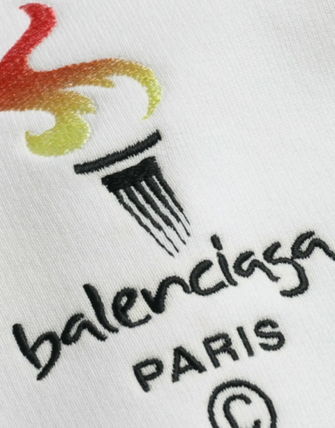 White Cotton Logo Hooded Pullover Sweatshirt Sweater Balenciaga