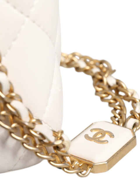 White Matelasse Lambskin Gold Chain Shoulder Vanity Mirror Chanel