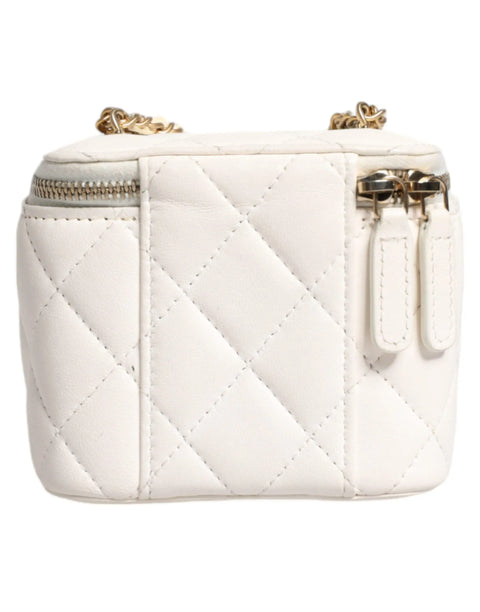 White Matelasse Lambskin Gold Chain Shoulder Vanity Mirror Chanel