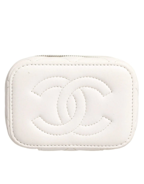 White Matelasse Lambskin Gold Chain Shoulder Vanity Mirror Chanel