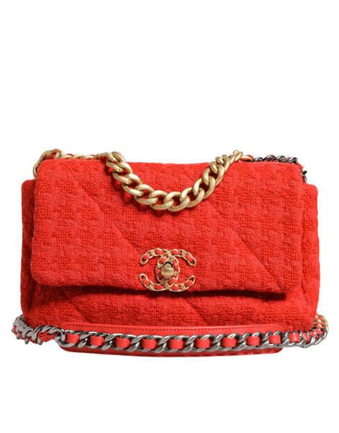 Red Tweed 2WAY Hand Chain Medium Shoulder Bag Purse Chanel