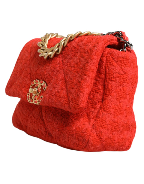 Red Tweed 2WAY Hand Chain Medium Shoulder Bag Purse Chanel