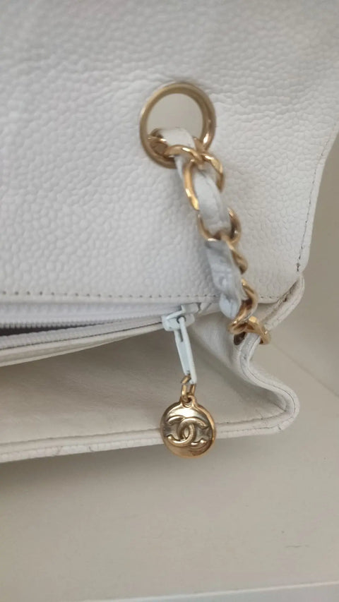 White Medium Classic DIANA Shoulder Bag Gold Plated Purse Chanel