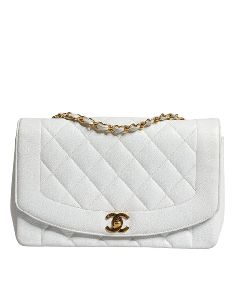 White Medium Classic DIANA Shoulder Bag Gold Plated Purse Chanel