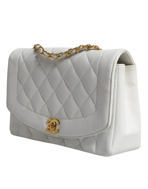 White Medium Classic DIANA Shoulder Bag Gold Plated Purse Chanel