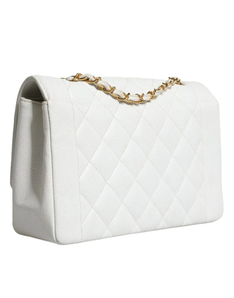 White Medium Classic DIANA Shoulder Bag Gold Plated Purse Chanel