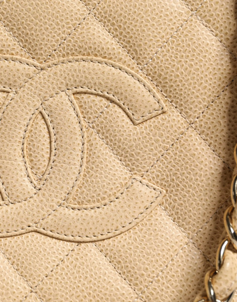 Beige Caviar De Coco Chain Leather Purse Bag Chanel
