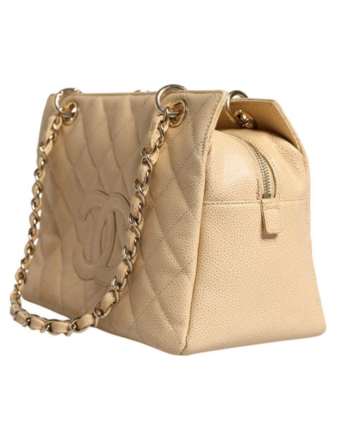 Beige Caviar De Coco Chain Leather Purse Bag Chanel