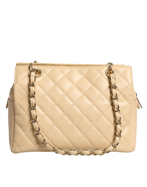 Beige Caviar De Coco Chain Leather Purse Bag Chanel