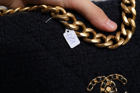 Dark Blue Medium Flap Tweed CC Gold Gray Chain Shoulder Bag Chanel