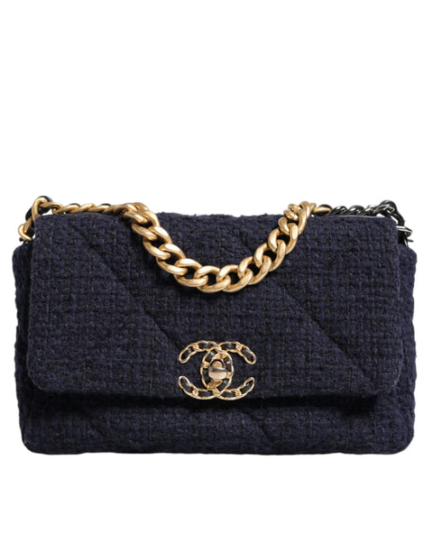 Dark Blue Medium Flap Tweed CC Gold Gray Chain Shoulder Bag Chanel