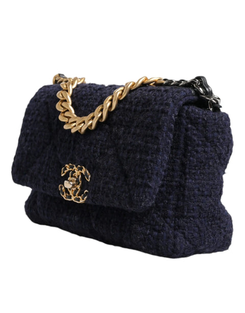 Dark Blue Medium Flap Tweed CC Gold Gray Chain Shoulder Bag Chanel