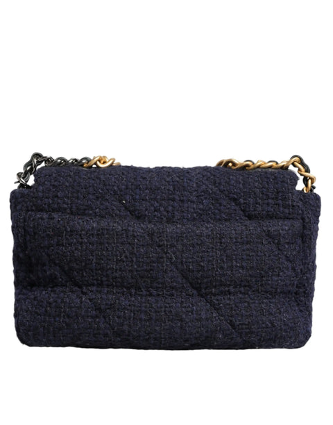 Dark Blue Medium Flap Tweed CC Gold Gray Chain Shoulder Bag Chanel