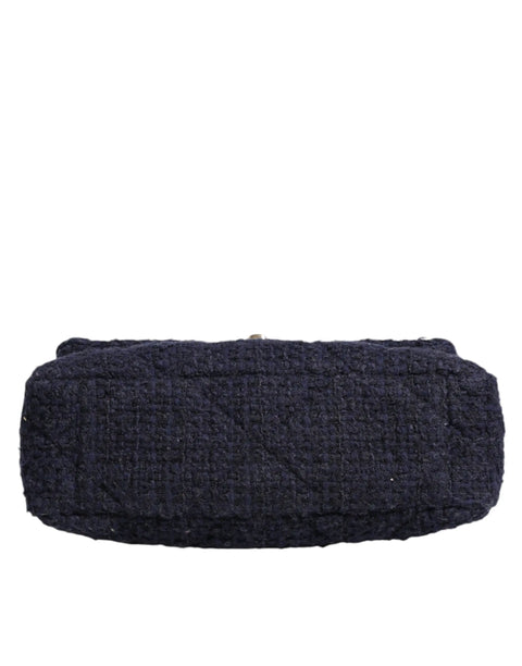 Dark Blue Medium Flap Tweed CC Gold Gray Chain Shoulder Bag Chanel