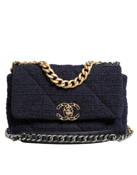 Dark Blue Medium Flap Tweed CC Gold Gray Chain Shoulder Bag Chanel