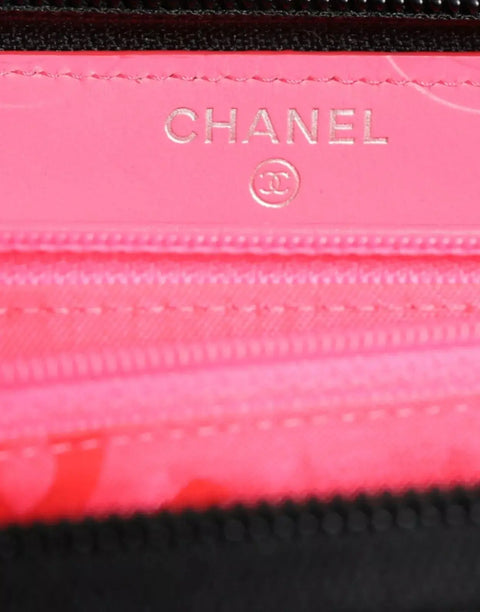 Black Quilted Leather Logo CC Continental Zip Wallet Chanel