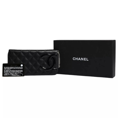 Black Quilted Leather Logo CC Continental Zip Wallet Chanel